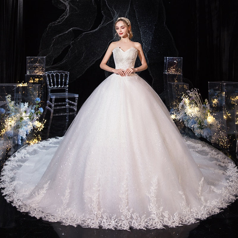 Wedding Dress 2023 New Luxury Strapless Wedding Dress With Train Princess Bling Bling Vestido De Noiva Plus Size