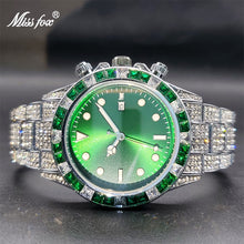Load image into Gallery viewer, MISSFOX Watch For Men Classic AAA Iced Diamond Watches With Green Baguette Bezel Luminous Waterproof Clock Luxury Gifts For Men
