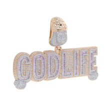 Load image into Gallery viewer, Iced Out Bling CZ Letter God Life Pendant Necklace Two Tone Color 5A Cubic Zirconia Religion Jesus Men Women Hip Hop Jewelry
