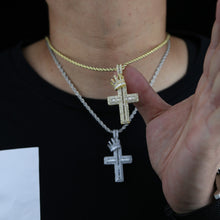 Load image into Gallery viewer, Hip Hop Rock Crown Cross Pendant Necklace CZ Stone Paved Bling Cross Necklaces for Men Men Rapper Jewelry Punk
