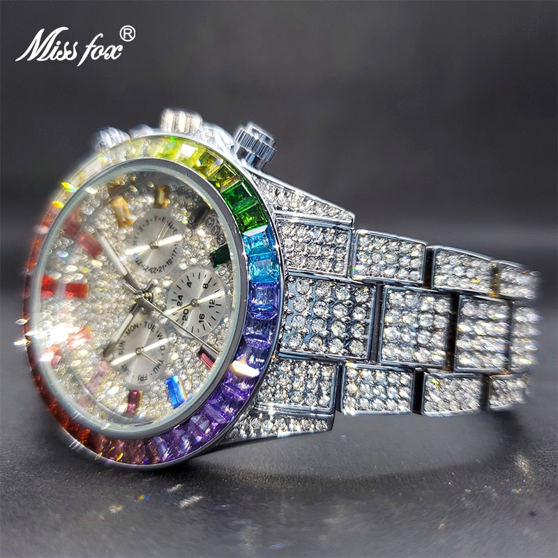 MISSFOX Colorful Watch For Men Hip Hop Stylsih Cool Waterproof Quartz Watches Battery Auto Calendar Hand Clock Dropshipping