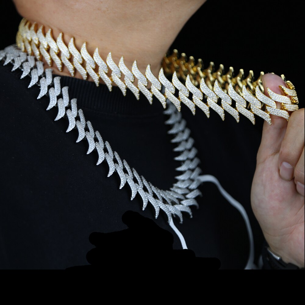 30MM Box Buckle Thorns Cuban Necklace Gold Silver Color Cubic Zirconia Necklaces Hip Hop Men Fashion Jewelry