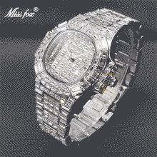 Load image into Gallery viewer, MISSFOX Hip Hop Iced Out Watch Square Bling Rectangle Diamond Watches For Men Luxury Designer Brand Famous Quartz Wristwatch New
