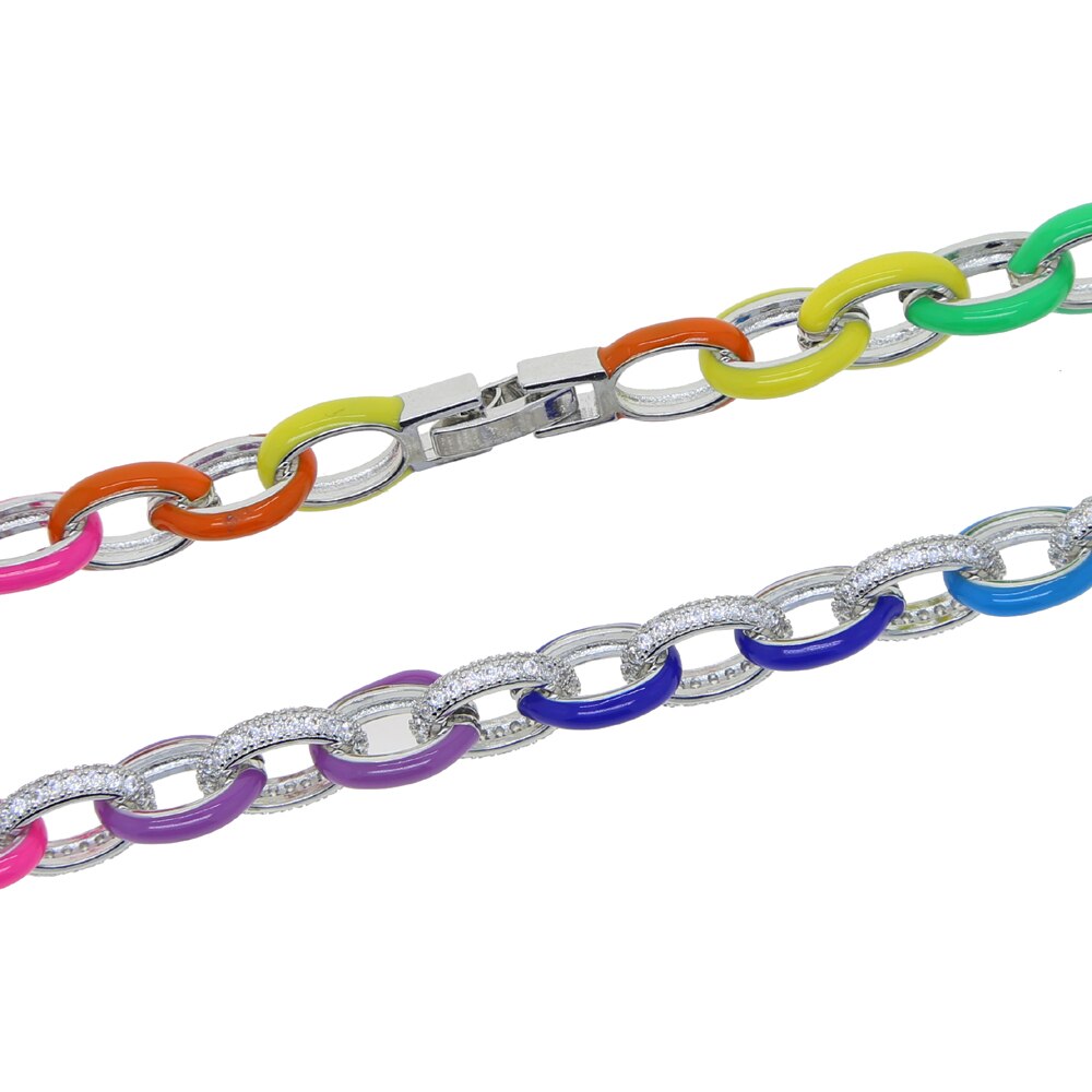 8MM Colorful Rhinestonel Miami Dripping Oil link Chain Bracelet Women Jewelry Hip Hop Thick Silver Color CZ Cuban Link Bracelets