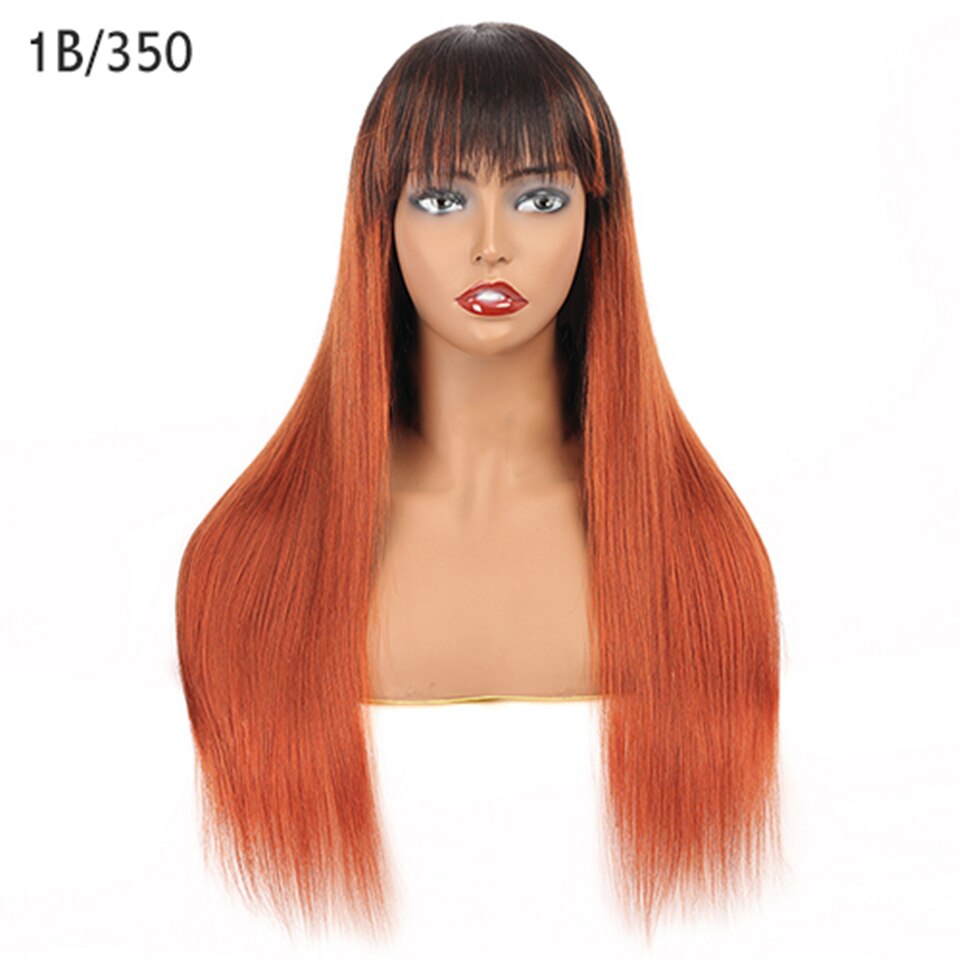 Human Hair Wig With Bangs Colored Human Hair Wigs For Black Women 150 Remy Brazilian Straight Human Hair Full Machine Wig Cheap