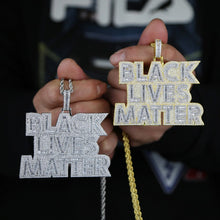 Load image into Gallery viewer, Iced Out Bling CZ Letter Black Lives Matter Pendant Necklace Two Tone Collor Cubic Zirconia Letters Charm Men Hip Hop Jewelry
