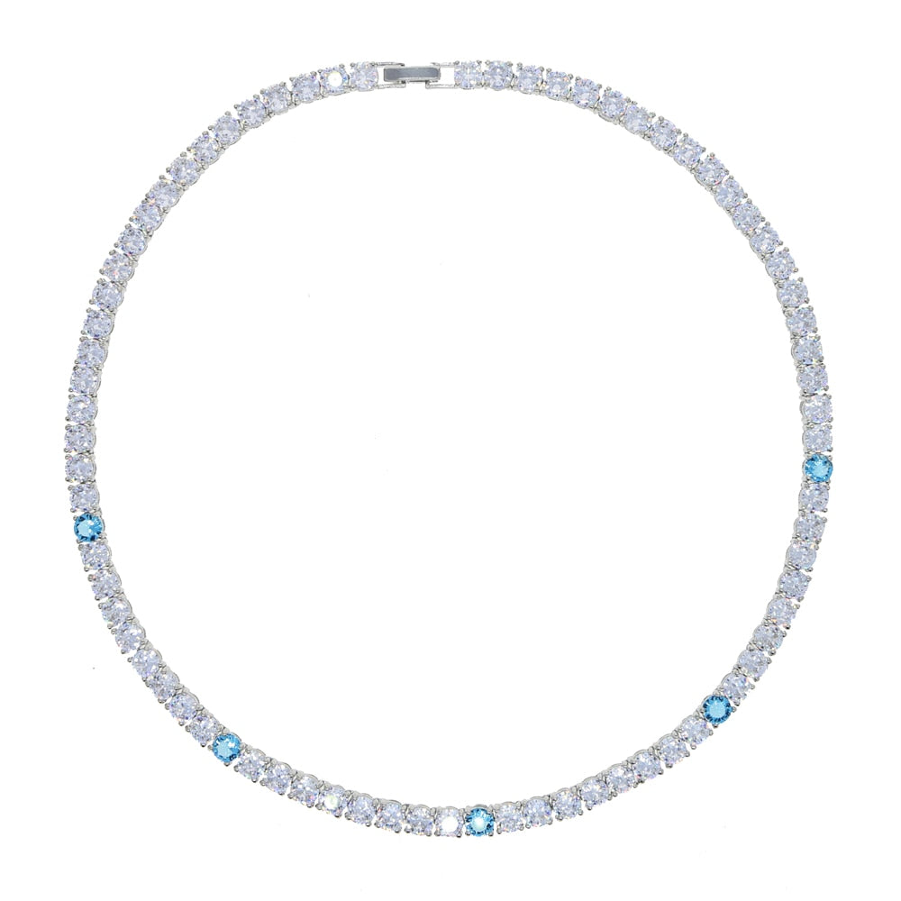 Bling AAA Zircon 5mm Tennis Chain Necklace Silver Color Two Tone Color Blue CZ Choker Women Men Hip Hop Fashio Jewelry