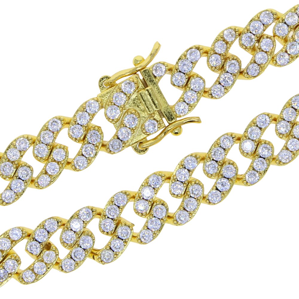 Hip Hop Gold Silver Color Iced Out Crystal 9mm Miami Cuban Chain Bracelet Two tone With White &amp;Blue Rock Women man jewelry