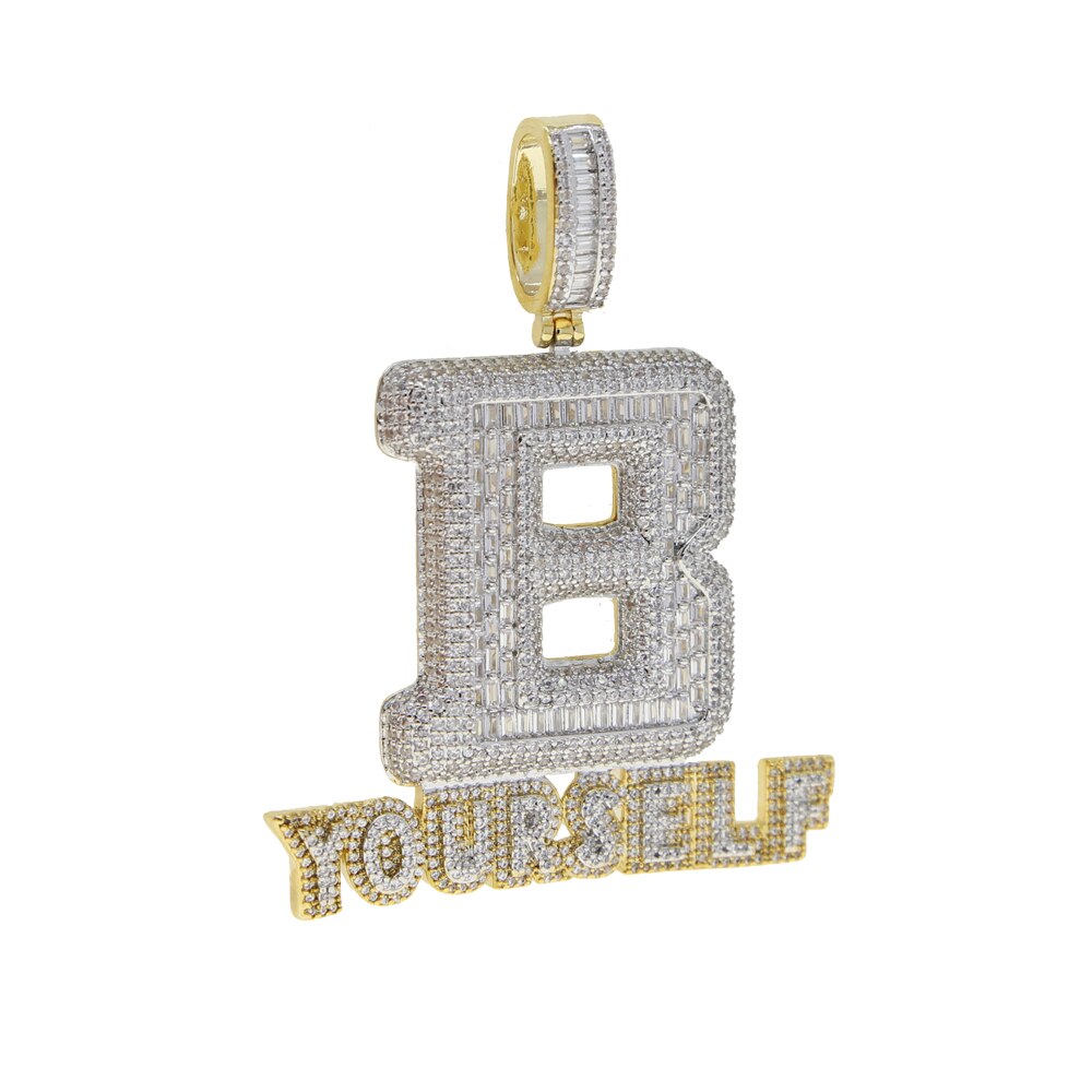 New Iced Out Bling Letters BE YOURSELF Pendant Necklace Two Tone Color CZ Zircon Letter B Necklaces Men's Women Hip Hop Jewelry