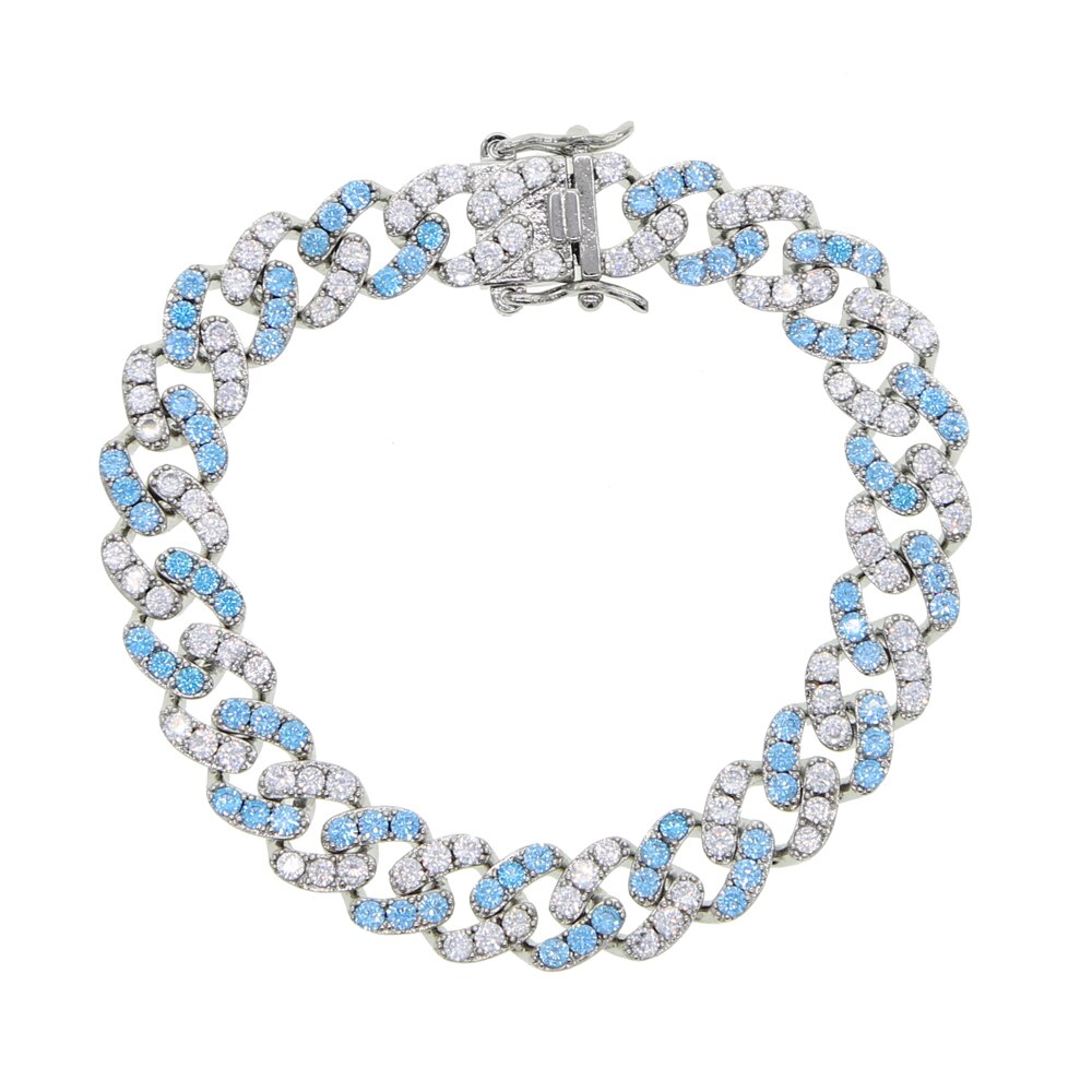 Hip Hop Gold Silver Color Iced Out Crystal 9mm Miami Cuban Chain Bracelet Two tone With White &amp;Blue Rock Women man jewelry