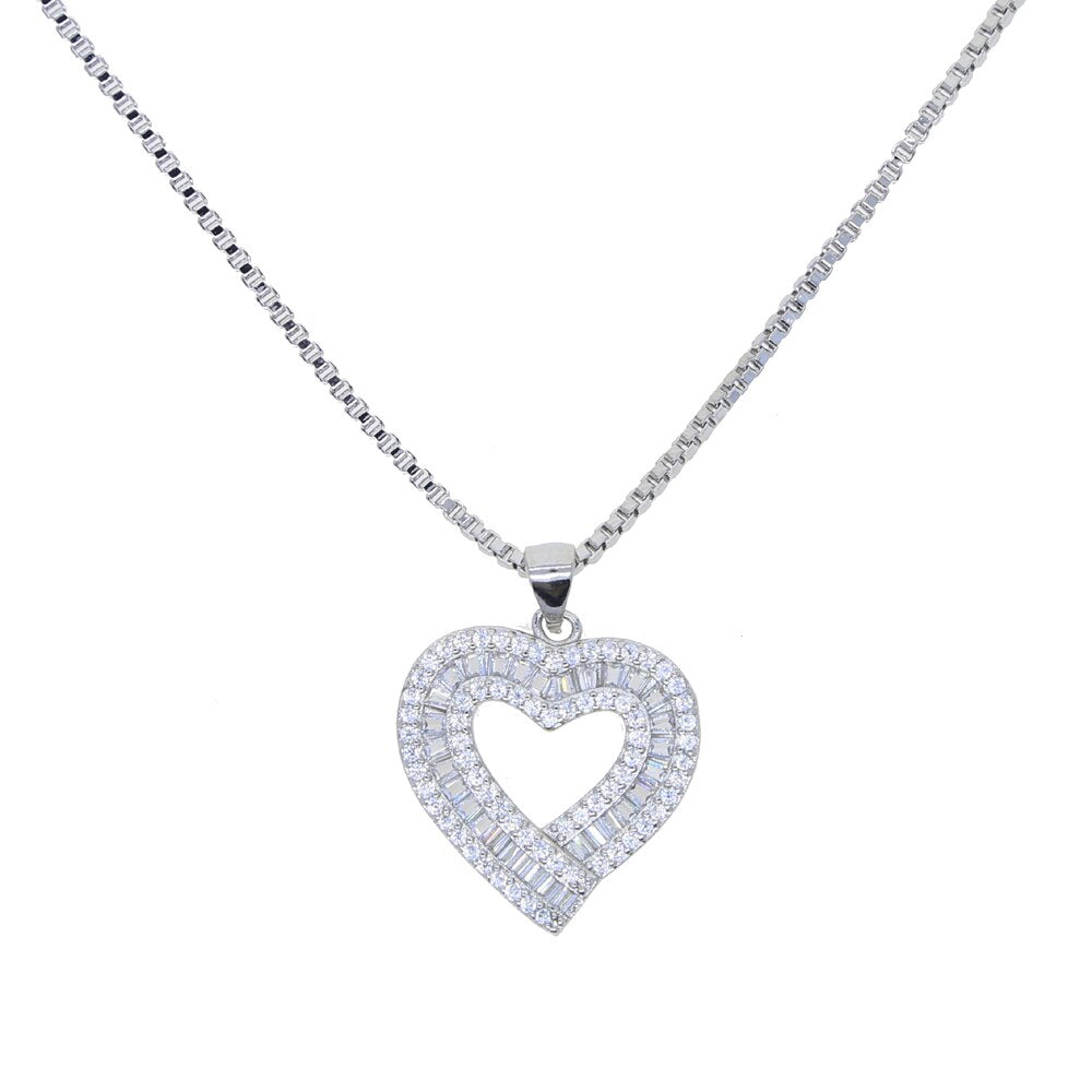 New Bling Iced Out Hollow Love Heart Pendant Necklace Baguette AAA Zircon Lovely Heart Choker For Women Fashion Hip hop Jewelry