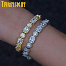 Load image into Gallery viewer, New Iced Out AAA Cubic Zirconia Round Square Bracelet 8mm Silver Color CZ Tennis Chain Bracelet  Hip Hop Jewelry For Women Men
