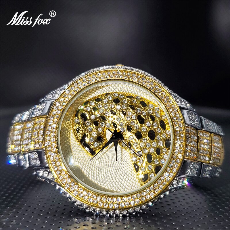 Men Watch Hot Sale High Quality 18K Gold Luxury 3D Tiger Black Dial Diamond Watches For Man Watches Hip Hop Brand Droshipping