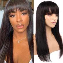 Load image into Gallery viewer, Straight Wig with Bang In Front Human Hair Wigs with Bangs Full Machine Made 30 Inch Brazilian Remy Hair No Lace No Glue

