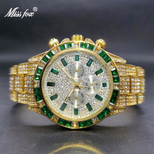 Load image into Gallery viewer, Ice Out Green Diamond Watch For Men Brand Luxury Sport Style Chronograph Men&#39;s Quartz Watches Durable Clock Good For Value
