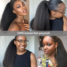 Load image into Gallery viewer, Long Afro Kinky Straight Puff Ponytail Hair Natural Remy Hair Indian Yaki Straight Drawstring Ponytails With Clip Elastic Band
