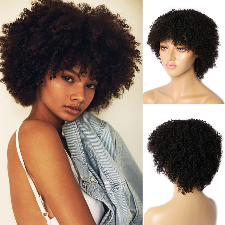 Afro Kinky Curly Wig Human Hair Short Wigs For Woman Human Hair 100% Natural 4B 4C Brazilian Hair Wigs Full Machine Made