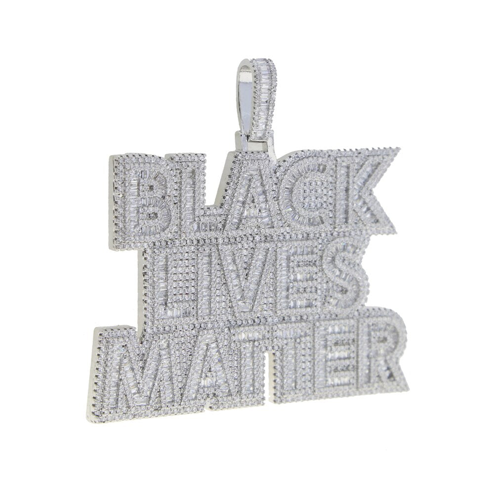 Iced Out Bling CZ Letter Black Lives Matter Pendant Necklace Two Tone Collor Cubic Zirconia Letters Charm Men Hip Hop Jewelry