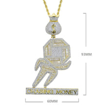 Load image into Gallery viewer, New Iced Out Bling CZ Letter Chasing Money Pendant Necklace Cubic Zirconia Dollar Symbel Money Bag Men Fashion Hip Hop Jewelry
