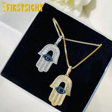 Load image into Gallery viewer, New Eye Of The Angel Of Fatima Hand Pendant Necklace Sliver Color Full Iced Out Cubic Zirconia  CZ Stone Choker Women Jewelry
