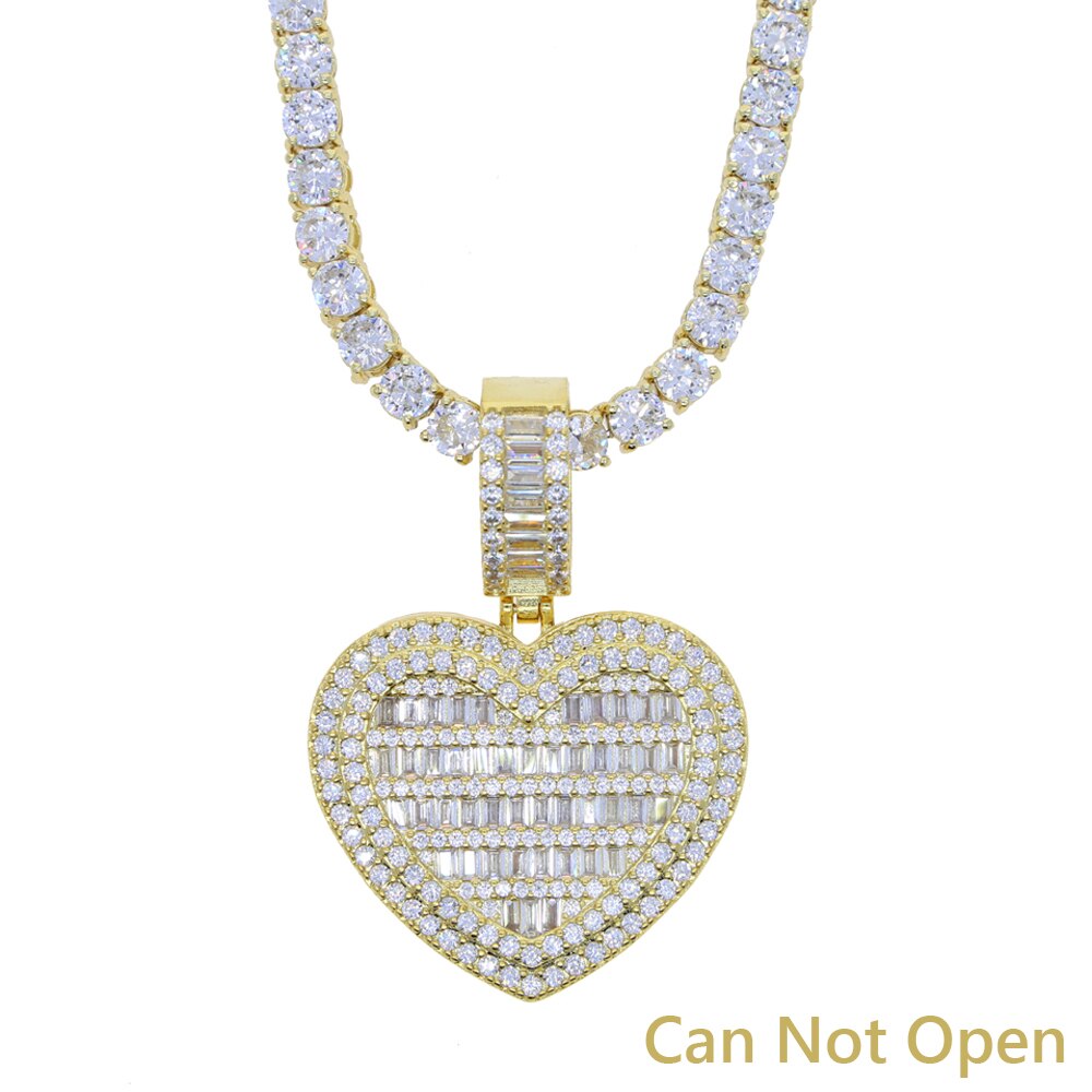 Silver Color Heart Pendant Necklace For Women Men 5mm CZ Tennis Chain Iced Zircon Cubic Zirconia Choker Hip Hop Fashion Jewelry