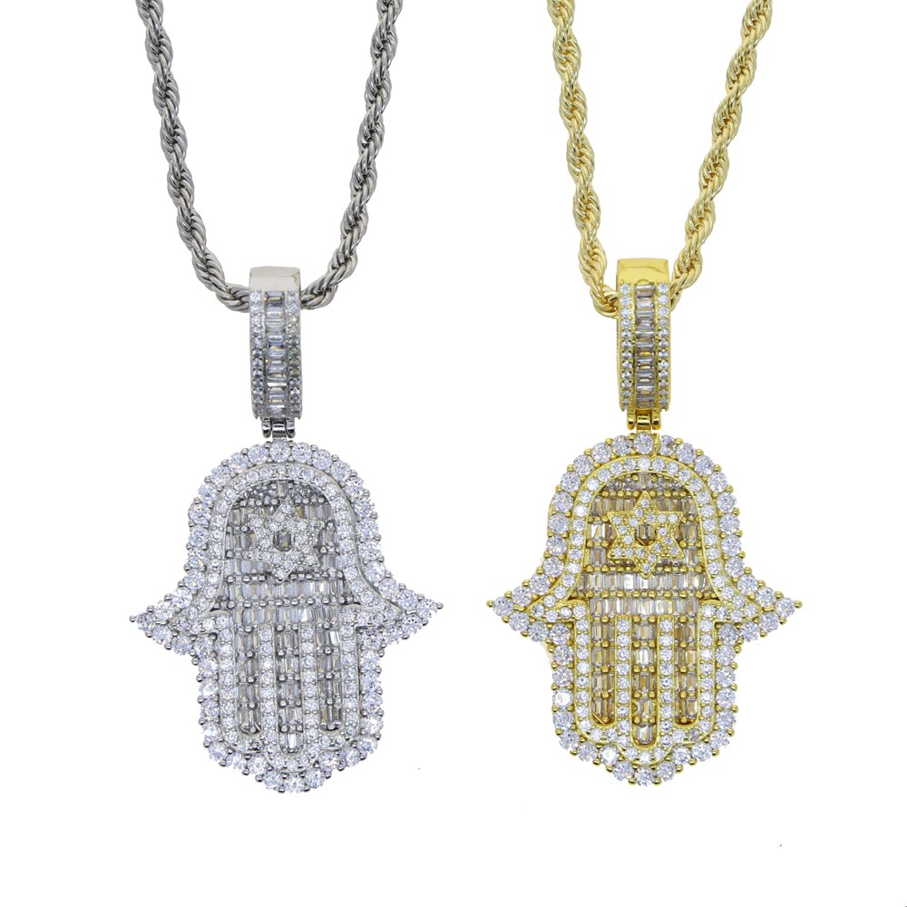 Hand Charm Necklace 5mm Tennis Chain Star Hand Amulet Fatima Palm Choker &amp; Pendants For Men Women Jewelry