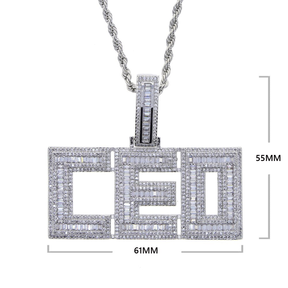 Bling Letters CEO Pendant Necklaces Gold Silver Color AAA Cubic Zirconia CEO Necklaces Men&#39;s Hip Hop Jewelry