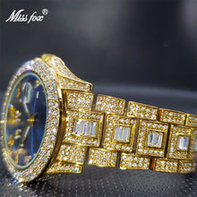 Load image into Gallery viewer, Relogio Luxury Brand MISSFOX Gold Dimaond Royal Blue Sunbrust Dial Elegant Watches Calendar Waterproof Latest Explosion Models
