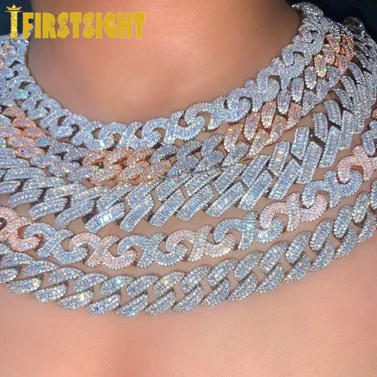 New Silver Color 12mm 5A CZ Cuban Link Miami Necklace Iced Out Bling Zircon Hip Hop Jack Infinity Link Chain Men Women Jewelry