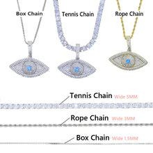 Load image into Gallery viewer, Bling Lucky Eye Pendant Necklace With 5mm cz Tennis Chain Gold Silver color Zircon Eye Choker Women Men Hip hop Jewelry
