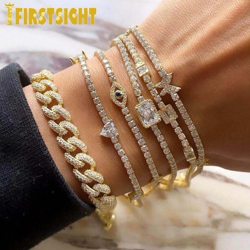 Iced Out Bling 2mm CZ Tennis Chain Butterfly Bracelet Luxury Animal Charm Silver Color Bracelets Women Hiphop Fashion Jewelry