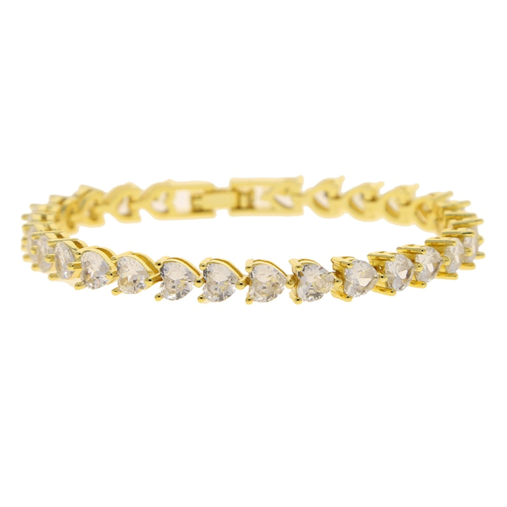 Gold Silver Color 5A CZ Heart Shape Bracelet Iced Out Bling Heart Tennis Chain Bracelets For Women Men Hiphop Fashion Jewelry