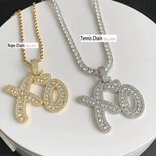 Load image into Gallery viewer, Bling Letter XO Pendant Necklace Gold Silver Color Tennis Chain AAA Zircon Hearts Charm Men Hip Hop Jewelry
