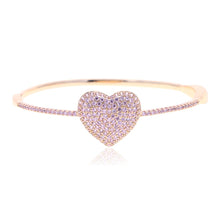 Load image into Gallery viewer, Rose Gold Pink CZ Big Heart Bracelets Ice Out Bling AAA cz Heart Charm Bangle For Women Female Fashion Jewelry 2021 New
