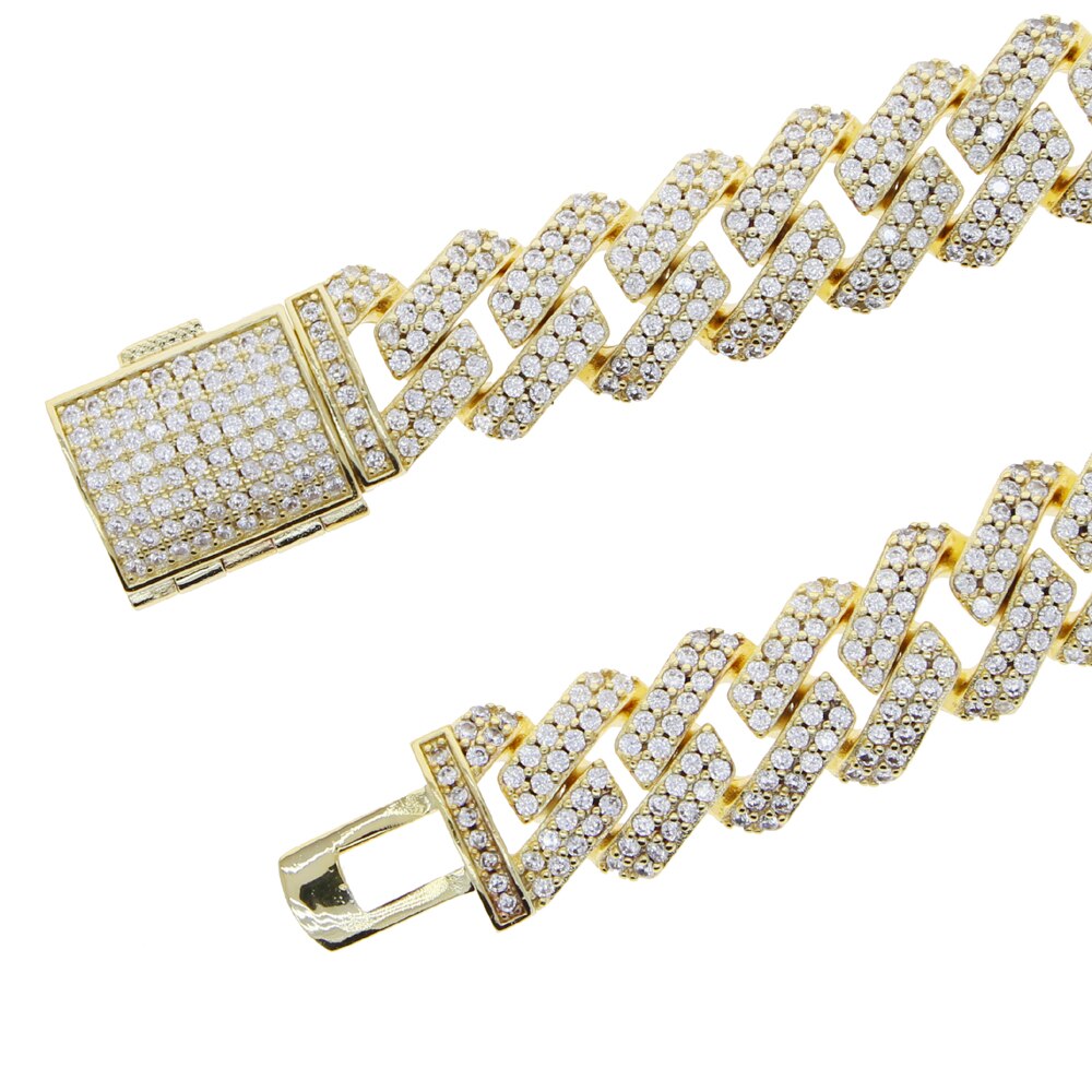 New 12MM Iced Out Wide Miami Cuban Link Chain Bracelet 2 Raw Gold Silver Color Cubic Zirconia Hip Hop Bracelet Men Jewelry