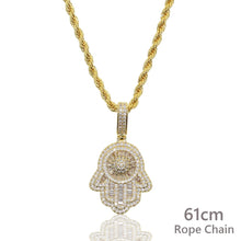 Load image into Gallery viewer, Eyes Of The Angel Of Fatima Pendant Necklace 3mm Tennis Chain Hip Hop Full Iced Out Cubic Zirconia Sliver Color CZ Stone Choker
