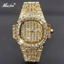 Load image into Gallery viewer, MISSFOX Hip Hop Iced Out Watch Square Bling Rectangle Diamond Watches For Men Luxury Designer Brand Famous Quartz Wristwatch New
