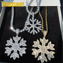 Load image into Gallery viewer, Rose Gold Pink Snowflake Pendant Necklace 5MM CZ Tennis Micro Pave Cubic Zirconi Hip Hop Choker Women Fashion Jewelry
