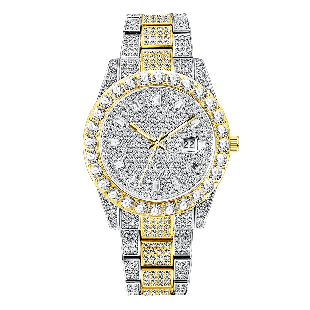 MISSFOX Men's Watches 18K Gold Full Diamond Luxury Quartz Watch For Man Waterproof Hip Hop Wristwatch Party Jewelly Dropshipping
