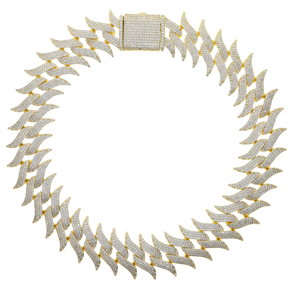 30MM Box Buckle Thorns Cuban Necklace Gold Silver Color Cubic Zirconia Necklaces Hip Hop Men Fashion Jewelry