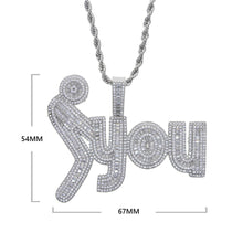 Load image into Gallery viewer, Bling Full CZ Zircon Letter Fu Fk Pendant Necklace Silver Color Vertical Middle Finge Charm Men Fashion Hiphop Jewelry
