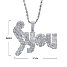 Load image into Gallery viewer, Iced Out Bling Full CZ Zircon Letter F You Pendant Necklace Silver Color Vertical Middle Finge Charm Men Fashion Hiphop Jewelry
