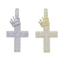 Load image into Gallery viewer, Hip Hop Rock Crown Cross Pendant Necklace CZ Stone Paved Bling Cross Necklaces for Men Men Rapper Jewelry Punk
