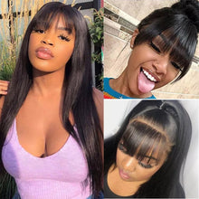 Load image into Gallery viewer, Straight Wig with Bang In Front Human Hair Wigs with Bangs Full Machine Made 30 Inch Brazilian Remy Hair No Lace No Glue
