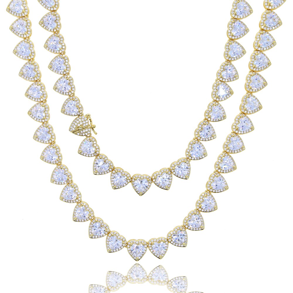 Bling AAA Zircon Heart Necklace Women Hip Hop Fashio Women Jewelry 10mm Gold Silver Color Heart Tennis Chain CZ Choker