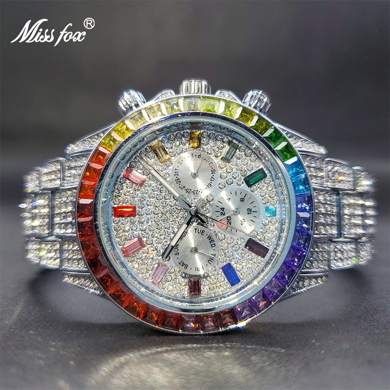 Ice Out Green Diamond Watch For Men Brand Luxury Sport Style Chronograph Men&#39;s Quartz Watches Durable Clock Good For Value