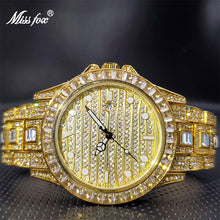 Load image into Gallery viewer, MISSFOX Luxury GMT Full Baguette Large Face Watch For Men Auto Date Adjust Waterproof Alarm Clock Diamond Ice Out  Dropshipping
