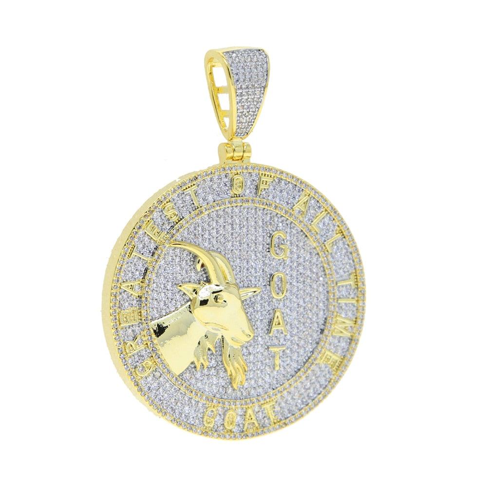 Bling CZ Letter Goat Pendant Necklace Cubic Zirconia Animals Lucky Badge Letters Charm Men Women Hip Hop Jewelry