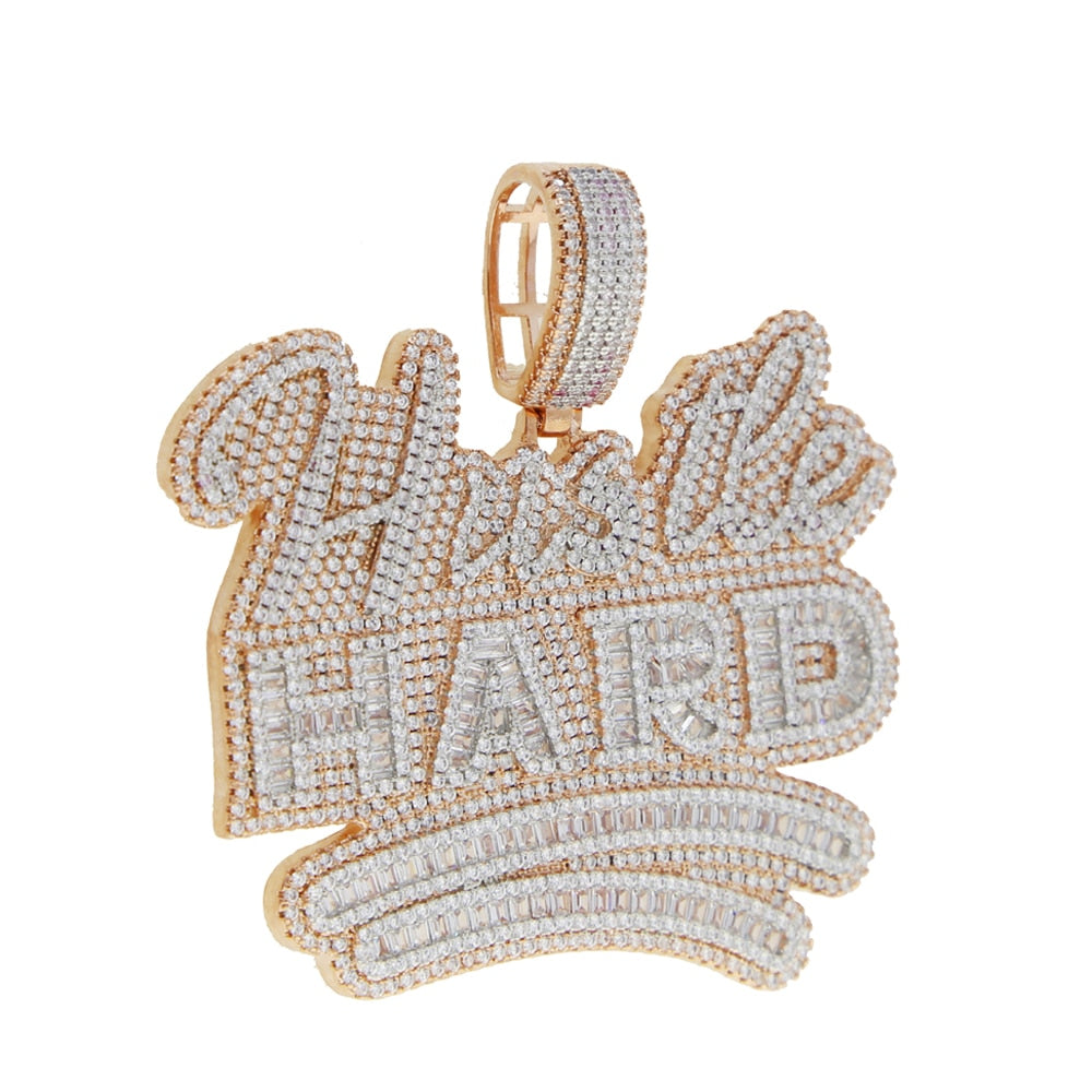 Bling Letters Hustle Hard Pendant Necklace CZ Zircon Two Tone Color Letter Charm Necklaces Men&#39;s Women Hip Hop Jewelry
