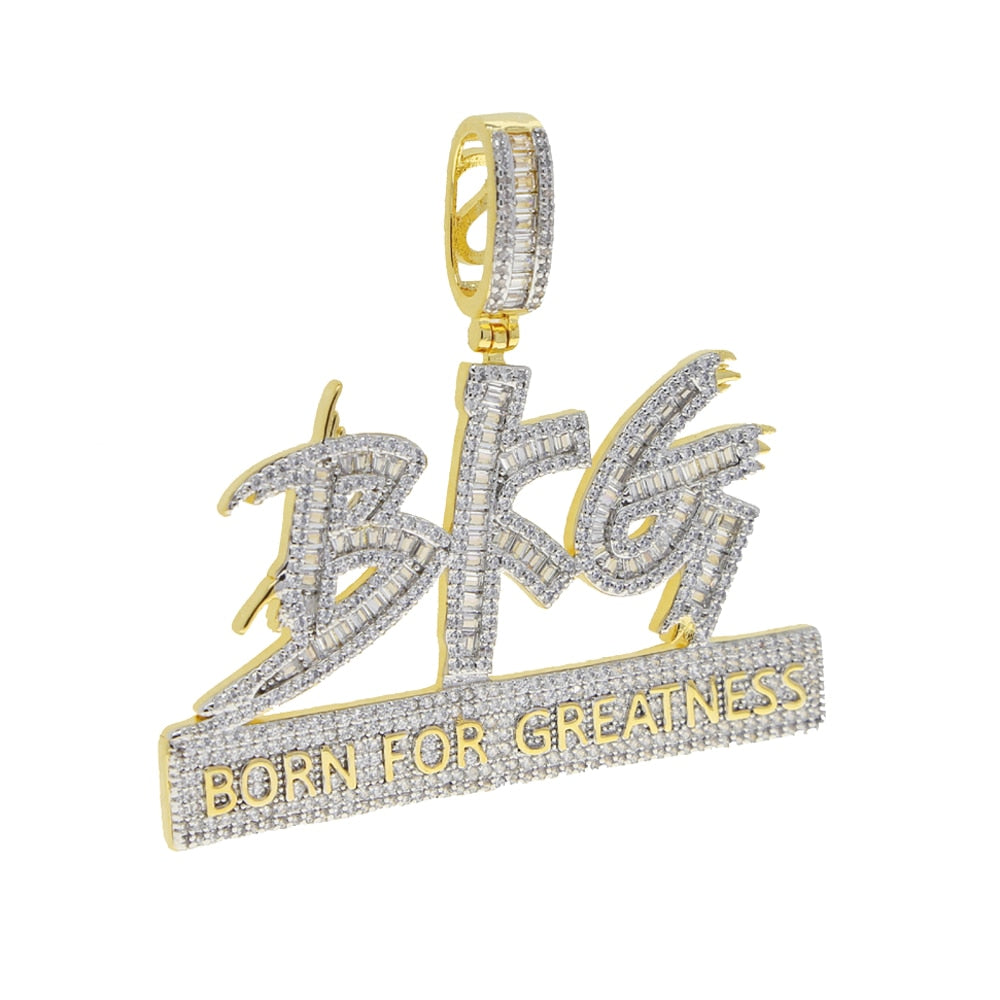 Two Tone Color Bling Letters BFG Pendant Necklace 5A Zircon Born For Greatness Charm Necklaces Men&#39;s Hip Hop Jewelry